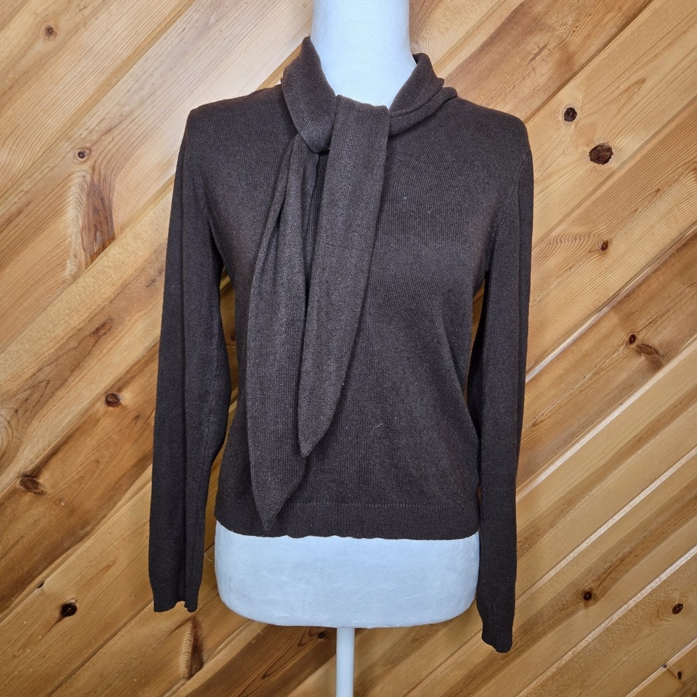 Lauren Ralph Lauren Brown Tie-Neck Turtleneck Sweater
